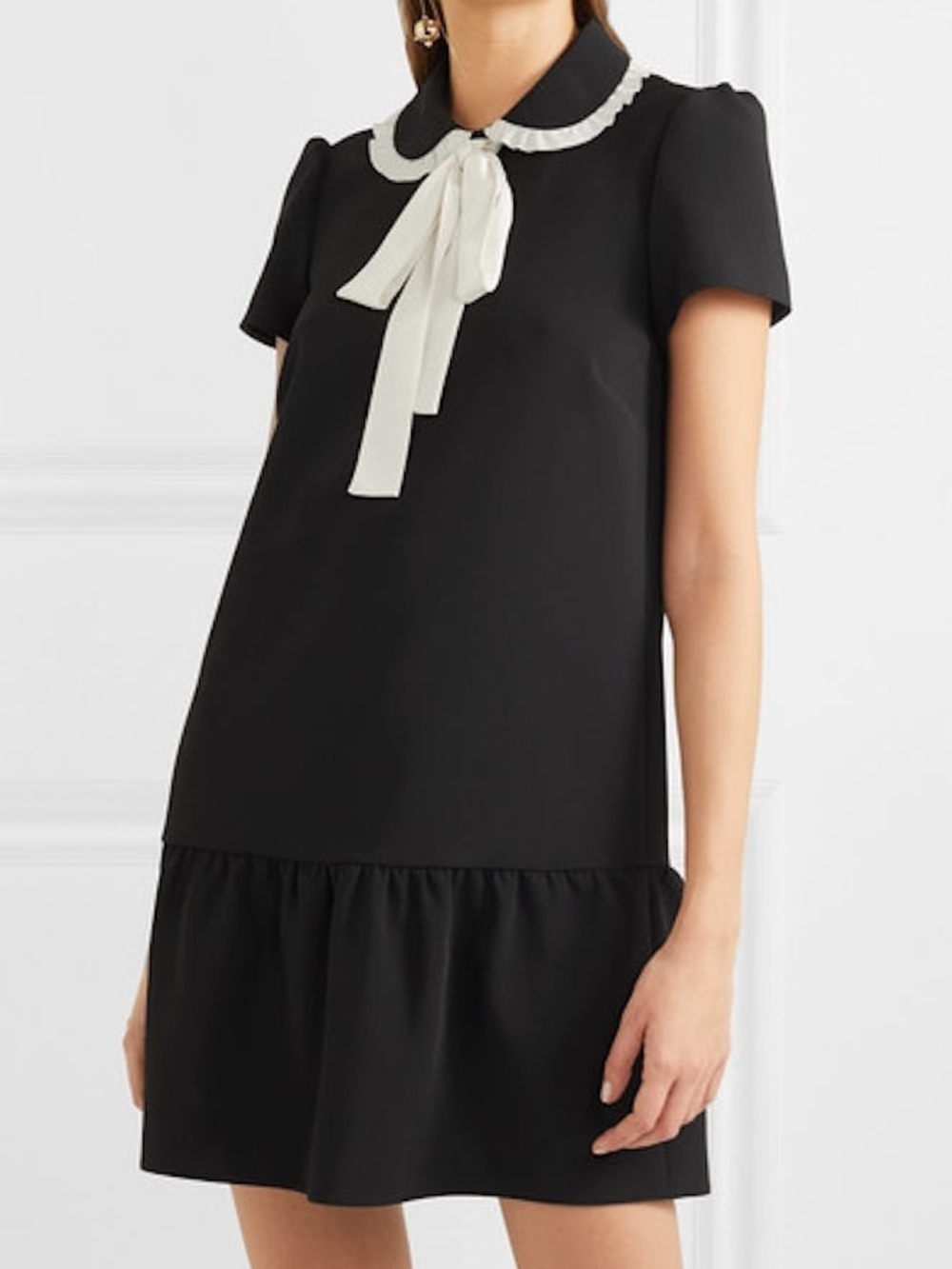 RED Valentino Black Mini Dress with White Bow Collar Size IT40 Small